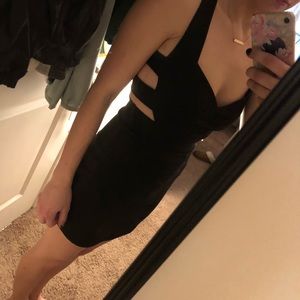 Black “cage” open back bodycon dress with zipper